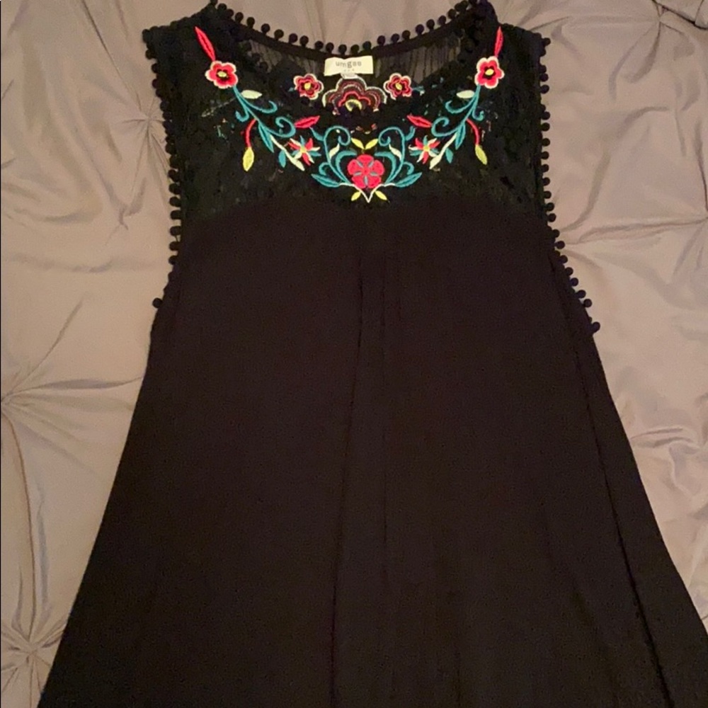 Black embroidered swing dress